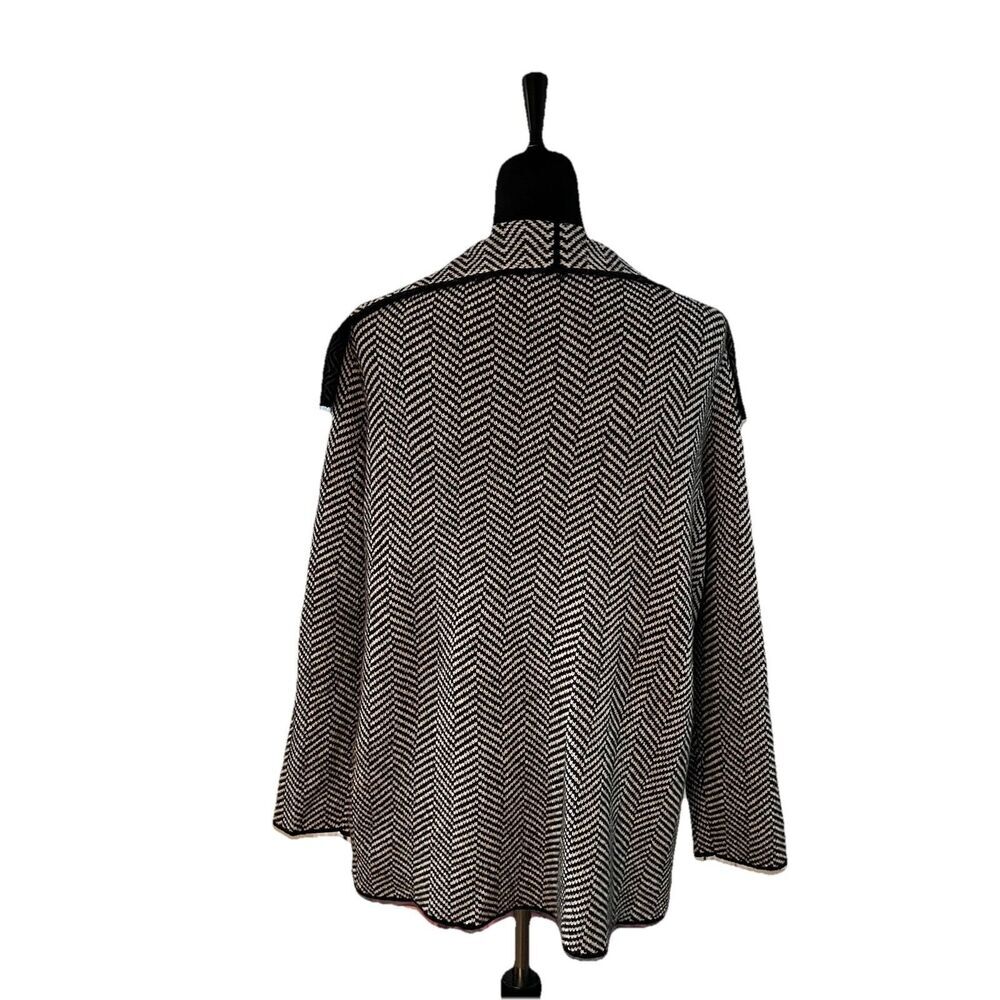 Talbots Women’s Cardigan 3X Chevron Knit Open Front Sweater Black White - Picture 3 of 5
